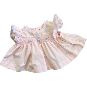 Vintage Baby Togs Smocked Floral Embroidered With Lace Dress 6-9 Months